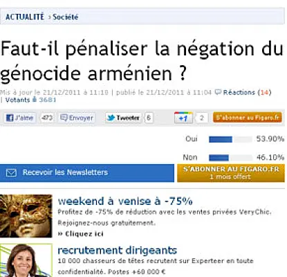Le Figaro: Нужно ли преследовать законом тех, кто отрицает Геноцид армян?